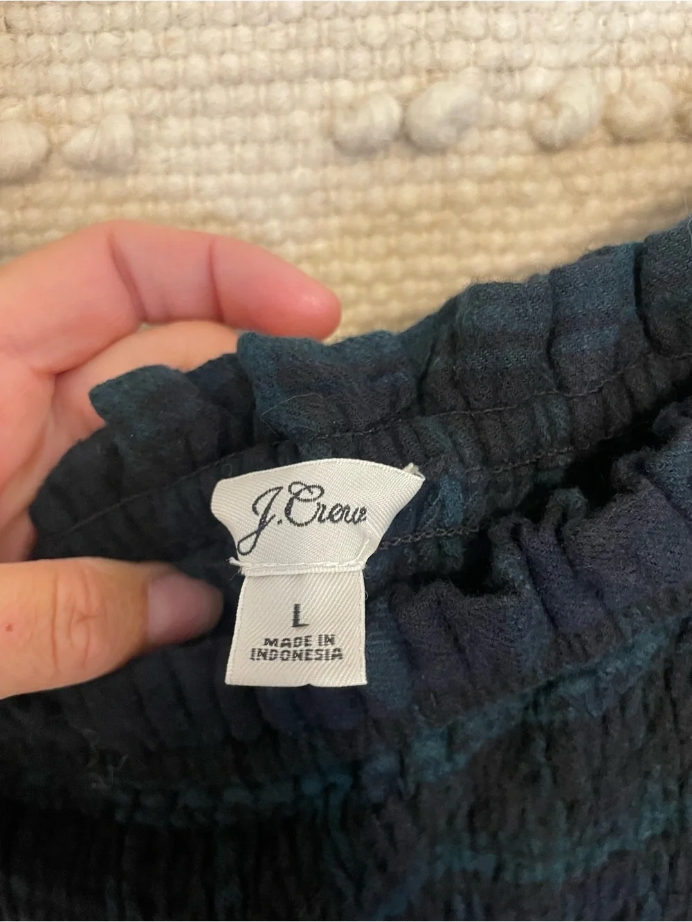 J. Crew Smocked Tartan Plaid Midi Dress Black Green Fall Prairie L 100% Cotton